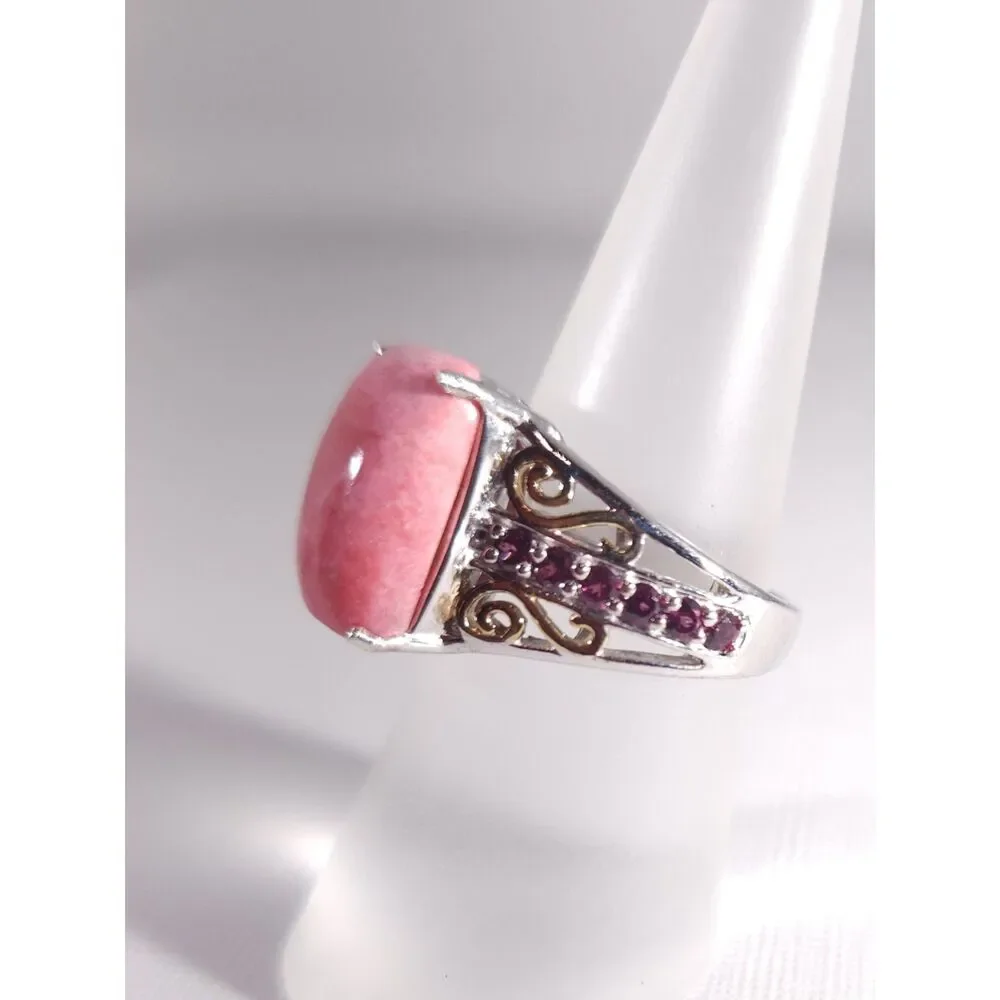 Thulite and Garnet 14k YG Accents Platinum over Sterling Silver